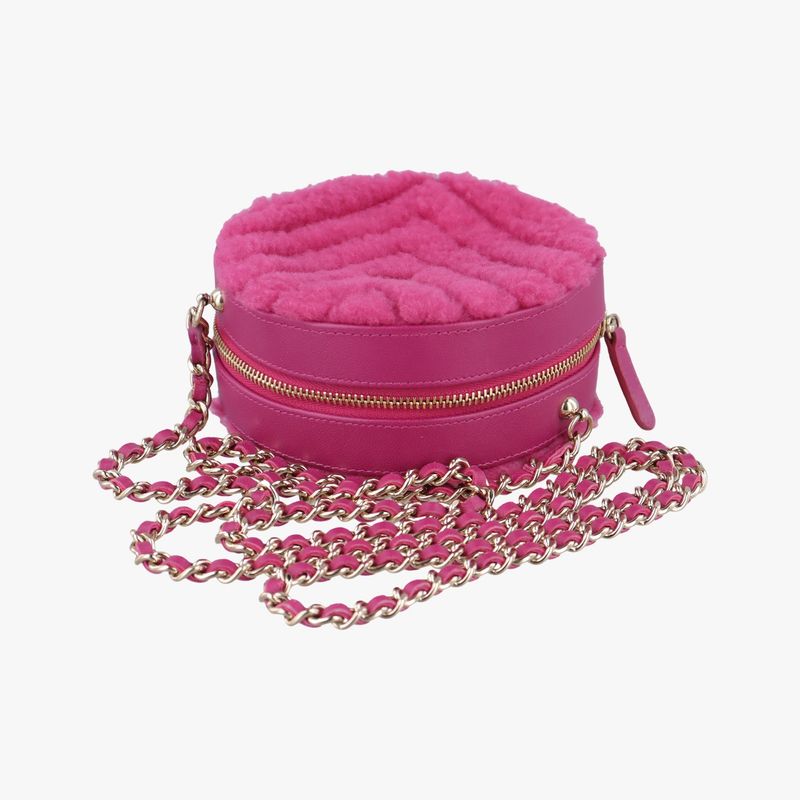 CHANEL  Round Mouton Coco Mark Pink Fur X Leather Ap093228979353