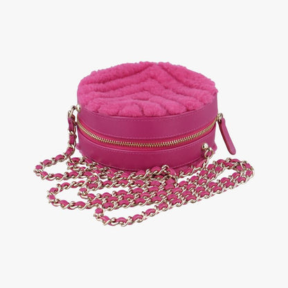 CHANEL  Round Mouton Coco Mark Pink Fur X Leather Ap093228979353