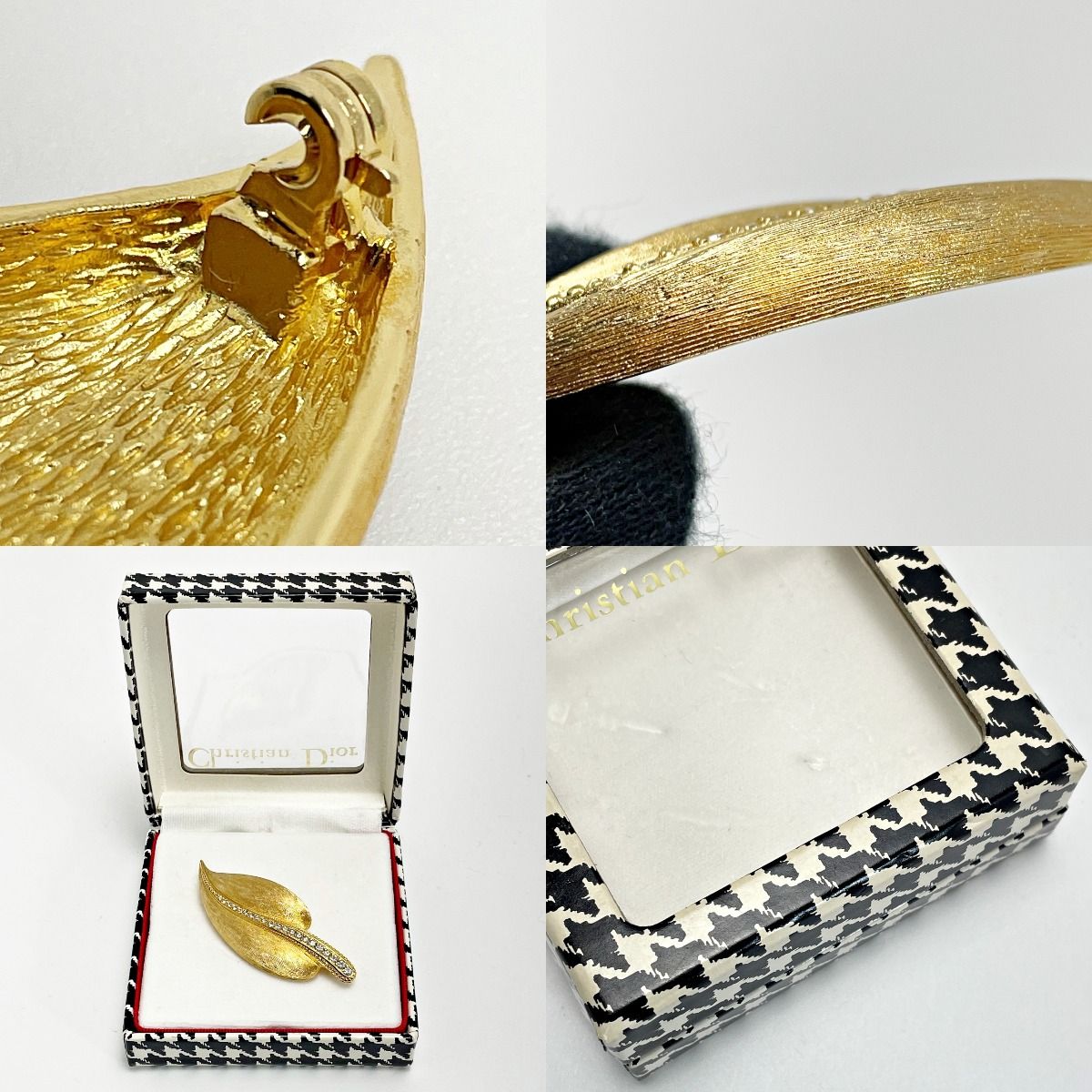 Christian Dior Leaf Motif Brooch Gold GP Women's Accessories Box Included