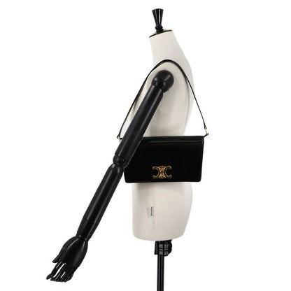 Celine Triomphe Trapeze 2way Shoulder Clutch Bag Leather Black Gold Hardware