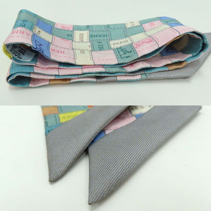 Hermes Twilly - Bolduc Check Scarf Gray - Multicolor - 100% Silk