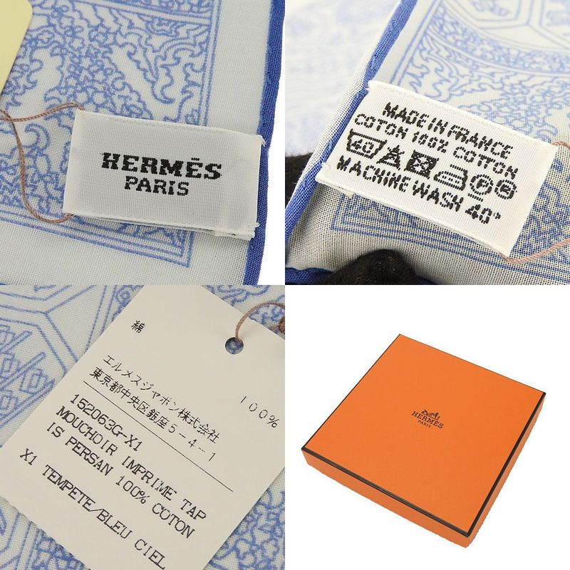 Unused Exhibit Hermes Handkerchief 100% Cotton Blue Everyday Small Item Unisex