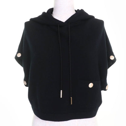 CHANEL P72799k10443 100% Cashmere Coco Mark Button 2WAY Cropped Knit Hoodie