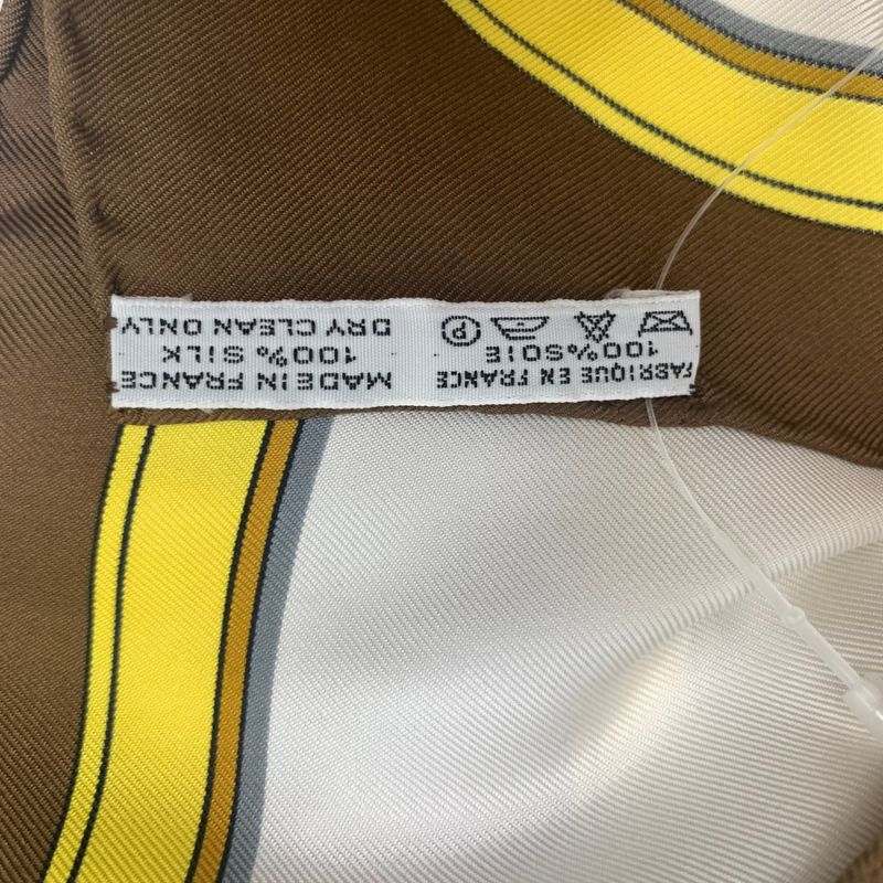 Hermes Carre 90 Grand Apparat Horse In Full Dress Brown X Gold X White Scarf