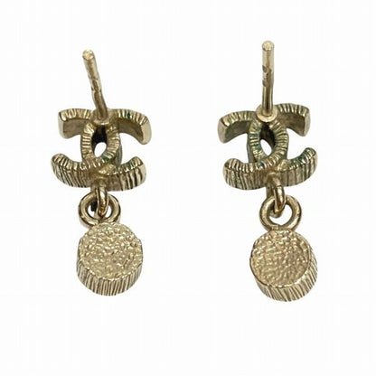 Chanel Coco Mark Rhinestone Silver Swing Branded Accessories Earrings Women