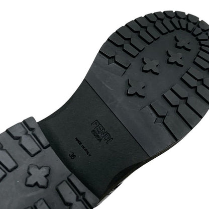 Fendi Rococo Boots Short Boots Shoes Zucca Check Lace Up Leather Fabric Black