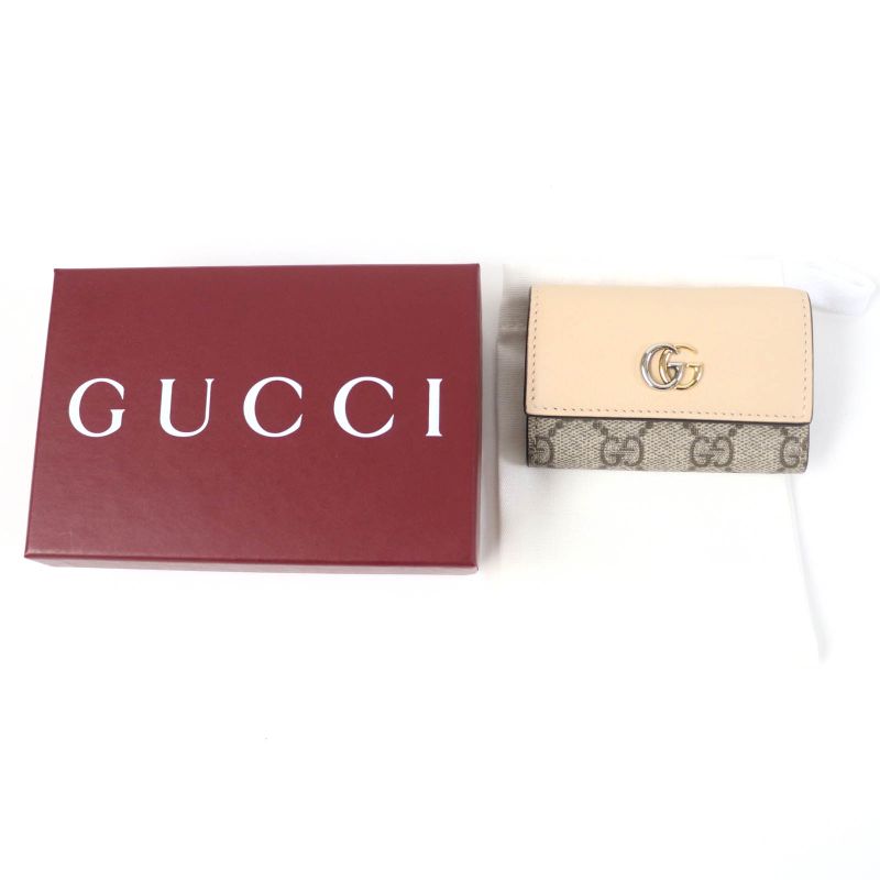 Gucci 795649 Double G Key Case Leather GG Supreme Canvas Beige With Box And