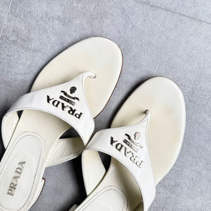 Prada Logo Sandal Patent Leather White Flip Flops 36 1 2 23.5cm (9.25in)