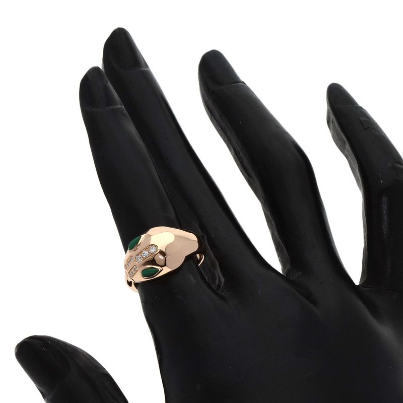 Bvlgari Bulgari Serpenti Malachite Diamond Ring And Ring 18K Pink Gold Ladies