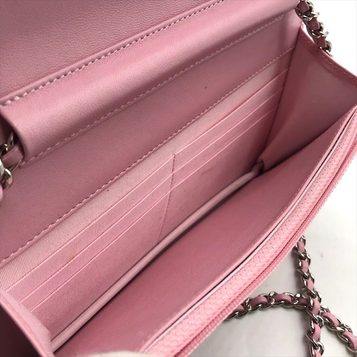 Chanel CC Logo Line Stone Chain Wallet Shoulder Bag Pink