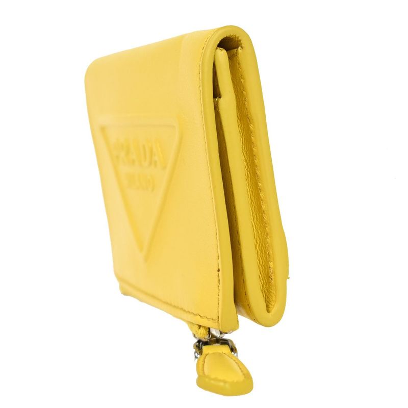 Prada Card Case Coin Purse Fold Wallet Logo Grace Triangle Compact Leather