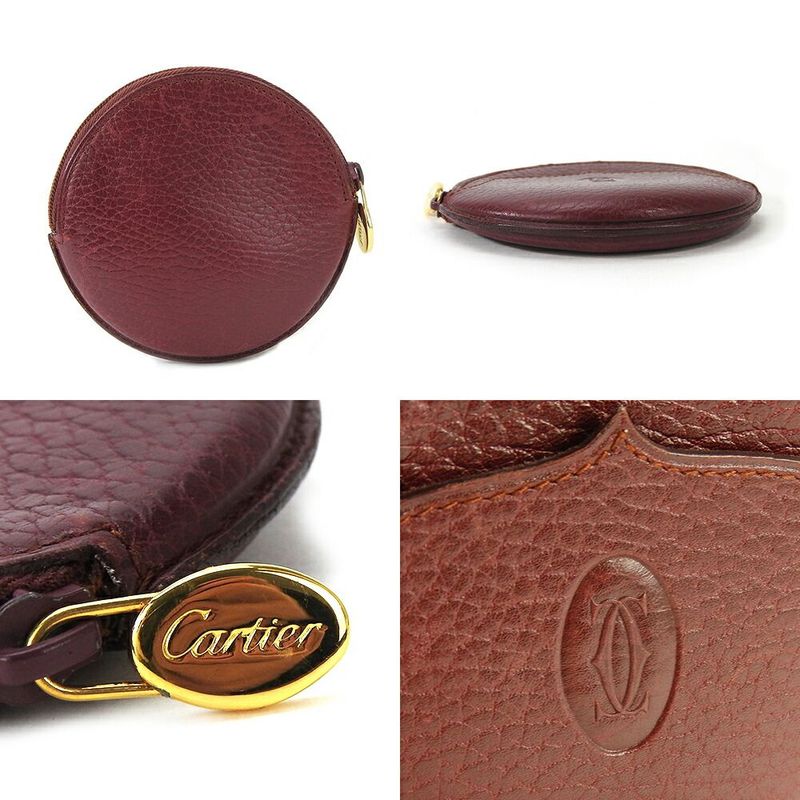 Cartier Must Do Round Coin Case Must Line Leather Bordeaux Gold Hardware Small