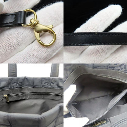 Chanel Tote Bag New Travel Line Coco Mark Jacquard Nylon Leather Black Gold