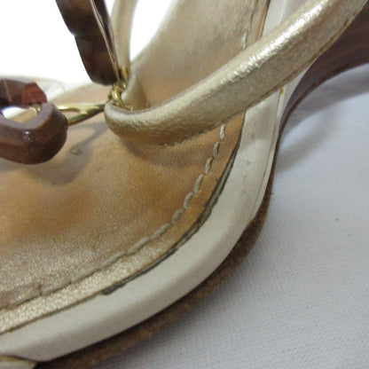 Louis Vuitton Leather Monogram Flower Strap Wedge Sole Sandals Small Size 34