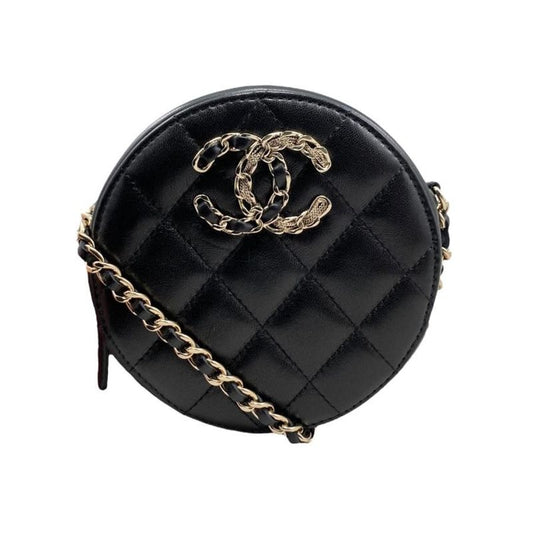 （chanel 19 Shoulder Bag Round Matelasse Lambskin Coco Mark Chain Black Gold