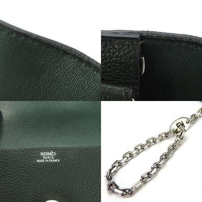 Hermes Dogon Coin Case □G Engraved Togo Moss Green Silver Hardware Compact