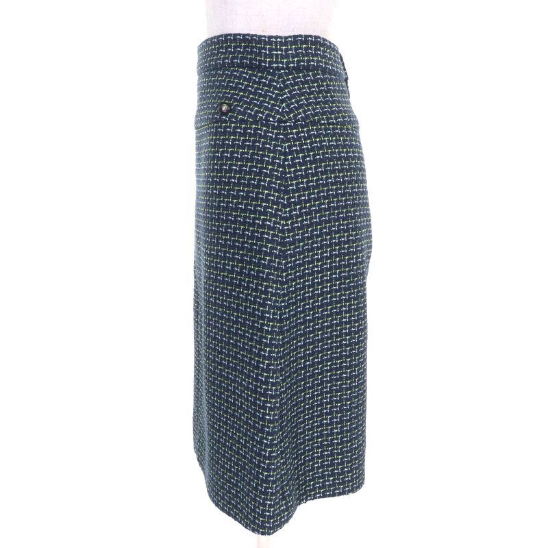 CHANEL P55951v38257 Lion Coco Button Cotton Tweed Skirt Navy Green Color 36