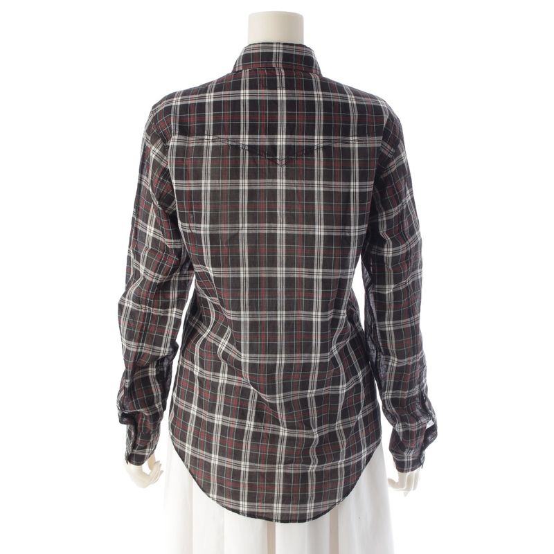 Saint Laurent 16 Cotton Check Western Long Sleeve Shirt Top Black XS