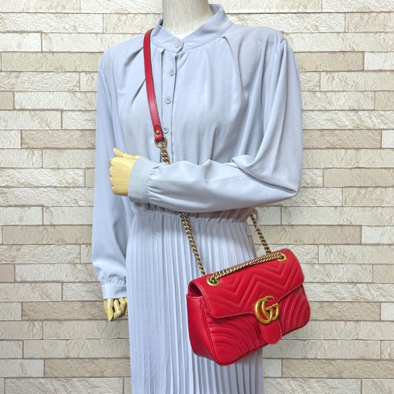 Gucci GG Marmont Shoulder Bag Leather 443497 Red Ladies Gucci  Gucci
