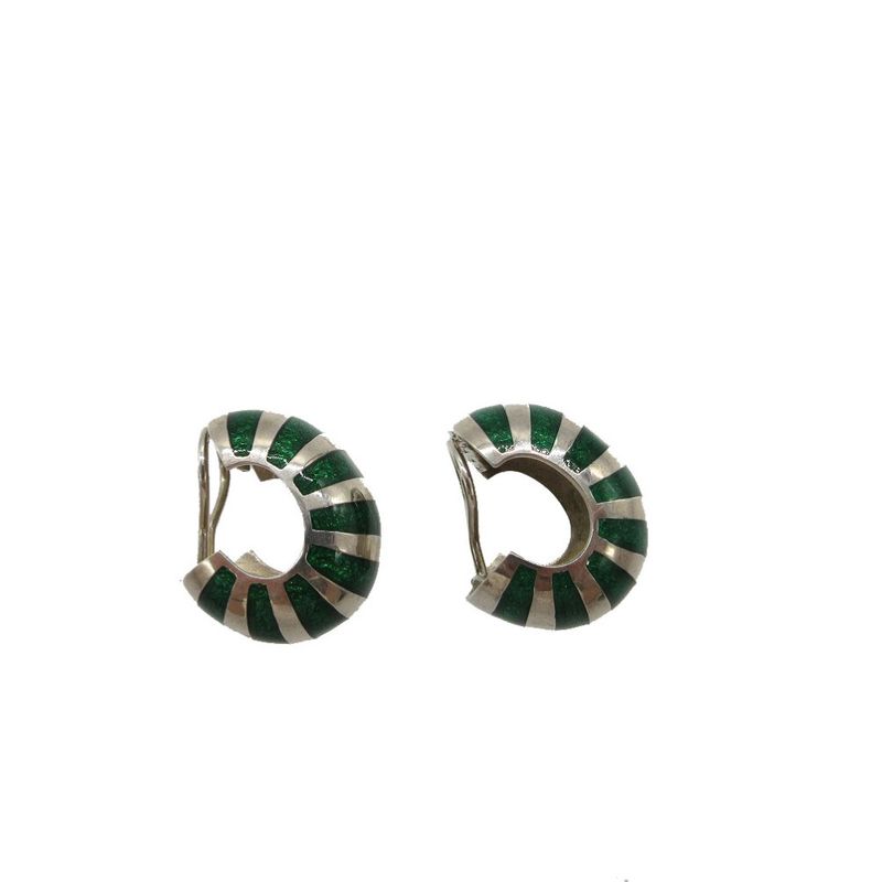 Tiffany & Co Hoop Stripe Earrings 925 Silver Green 0999 Green Tiffany & Co