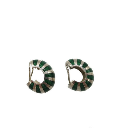 Tiffany & Co Hoop Stripe Earrings 925 Silver Green 0999 Green Tiffany & Co