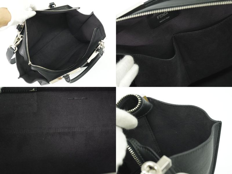 Authentic Fendi Trois Jour 2WAY Shoulder Bag Handbag Leather Black 8bh279 Bag