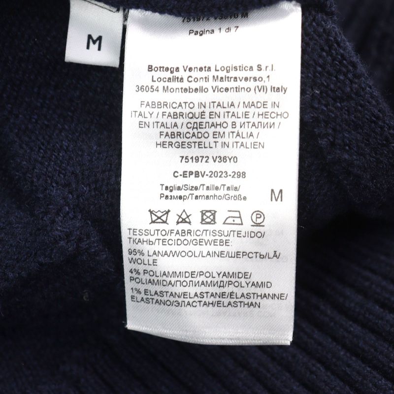 Bottega Veneta 751972 Wool Intrecciato Crew Neck Ribbed Sweater Knit Navy M