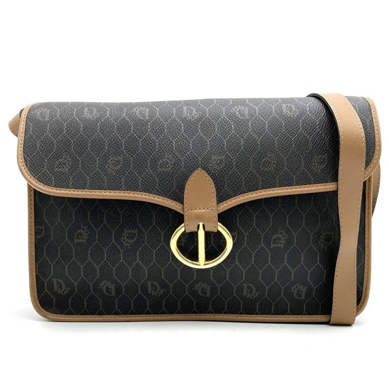 Dior Christian Dior Honeycomb Crossbody Shoulder Bag Black/brown Pvc/leather