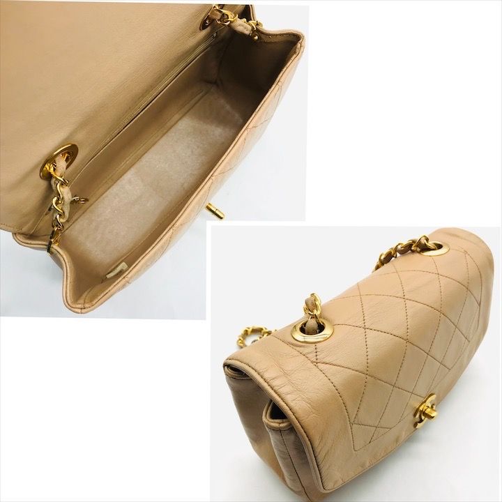 Chanel Diana Quilted Lambskin CC Logo Shoulder Bag Beige