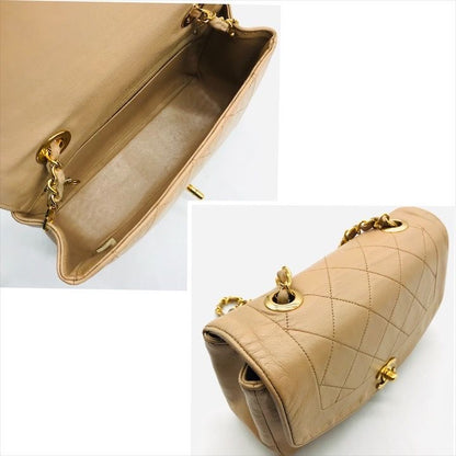 Chanel Diana Quilted Lambskin CC Logo Shoulder Bag Beige