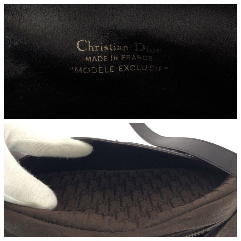 DIOR Vintage Trotter Brown Gold Hardware Canvas Shoulder Bag Women 504833