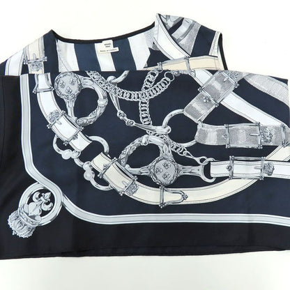 Hermes Sleeveless Tops Silk Belt Pattern 36 Navy-black Ladies Apparel