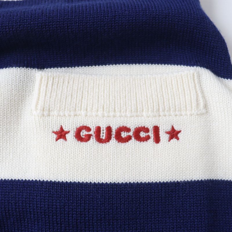 Gucci 22AW 691664 Logo Embroidered Marine Border Knee Length Knit Skirt Ivory X