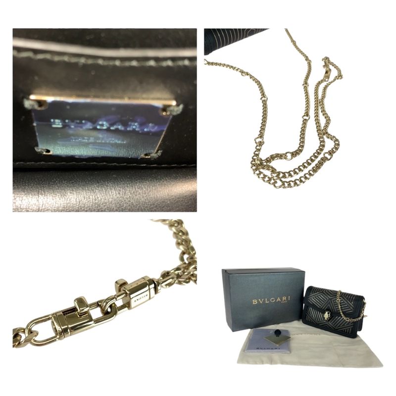 Bvlgari Bulgari Serpenti Diamond Blast Black White Leather Chain Shoulder Bag