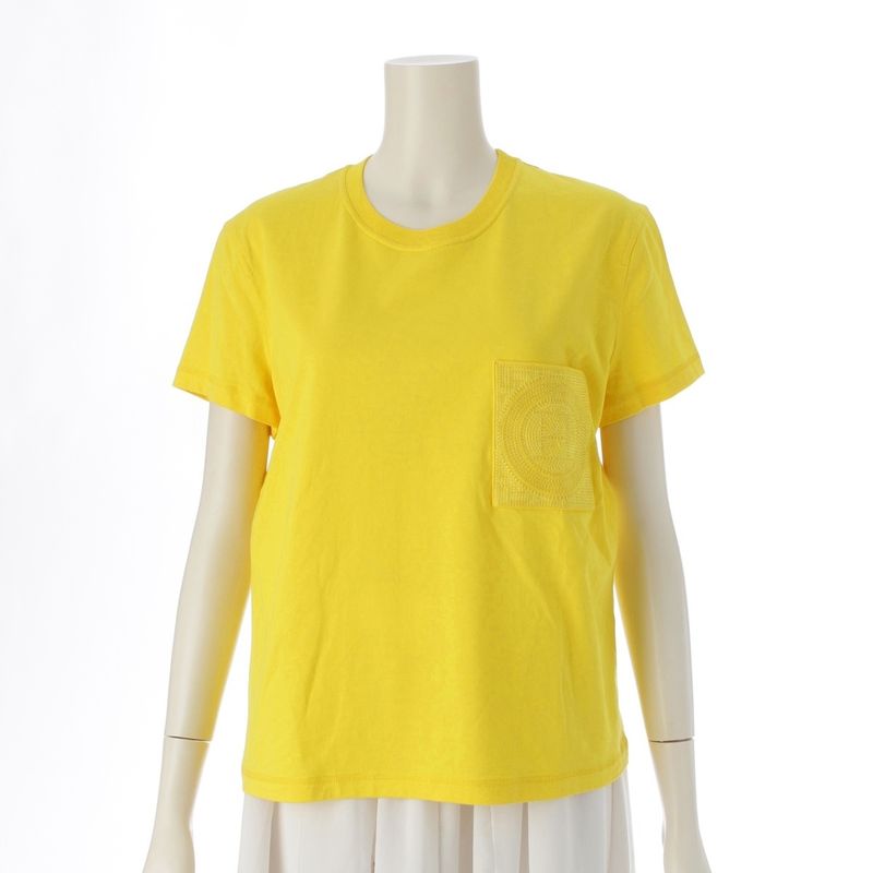 Hermes Cotton H Embroidered Pocket Short Sleeve T-shirt Top Yellow 38