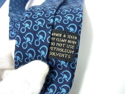 Gucci Old Gucci Vintage Horsebit 100% Silk Tie Business Men's Navy Fk0423