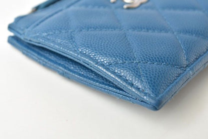 Chanel Coin Case Card Case A84105 Chanel Matelasse Caviar Skin Blue Silver