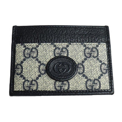 Gucci GG Supreme Card Case Navy Beige 673002 K9gsn 4075 Men's Preowned