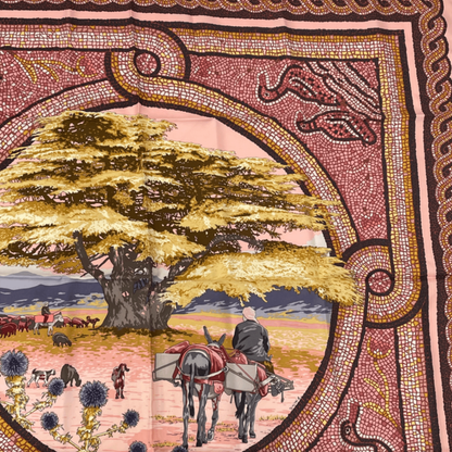 Hermes Carré 90 SOUS LE Cedre Silk Scarf Pink Under Himalayan Cedars