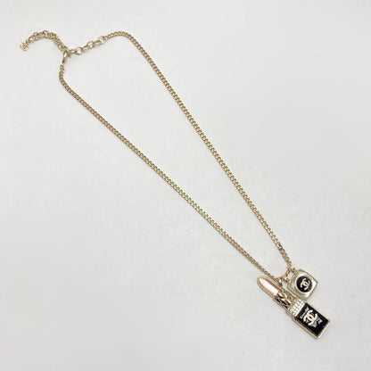 Chanel Cocomark Lip Charm Necklace A22/c Gold Metal Rhinestone Long Necklace