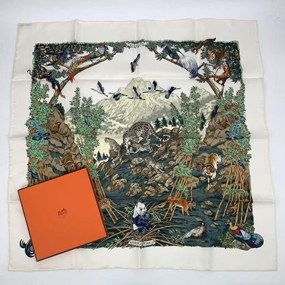 Hermes Carre 90 Sichuan Silk Scarf White With Box