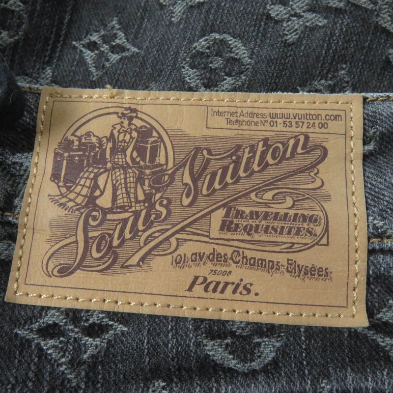 Louis Vuitton 100% Cotton Monogram Denim Pants With Logo Button Indigo Black 38