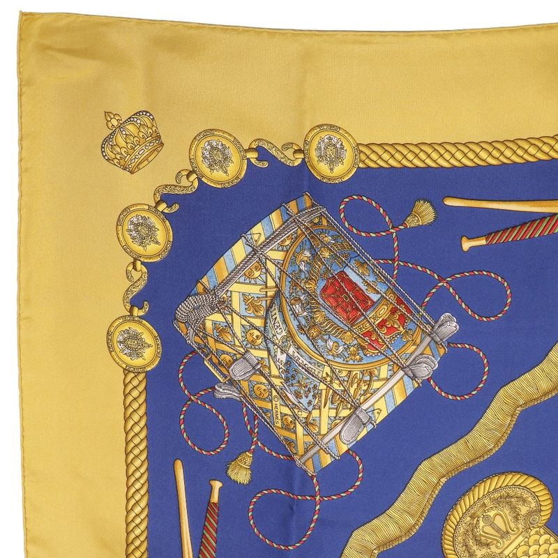 Hermes Carre 90 LES Tambours Tambour Drums Silk Blue Ladies Scarf