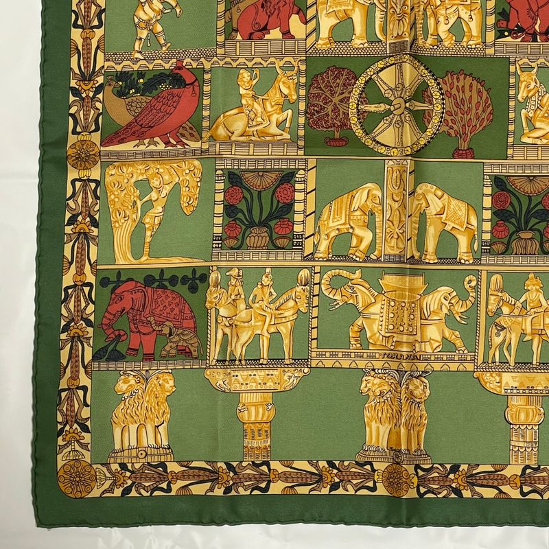 Hermes Torana Carre 40 Silk Green Women's Scarf