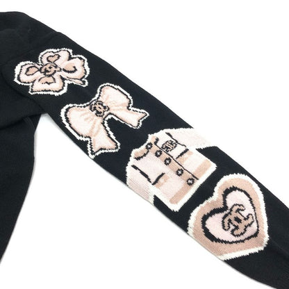 Chanel Sweater Street Coco Mark Ribbon Heart P80299 Cashmere Black