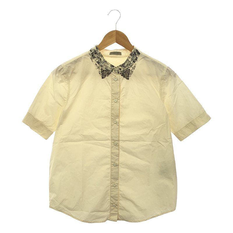 Bottega Veneta - Lace Embellishment Stand Collar Shirt Blouse - 38 - Ecru Black