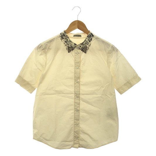 Bottega Veneta - Lace Embellishment Stand Collar Shirt Blouse - 38 - Ecru Black