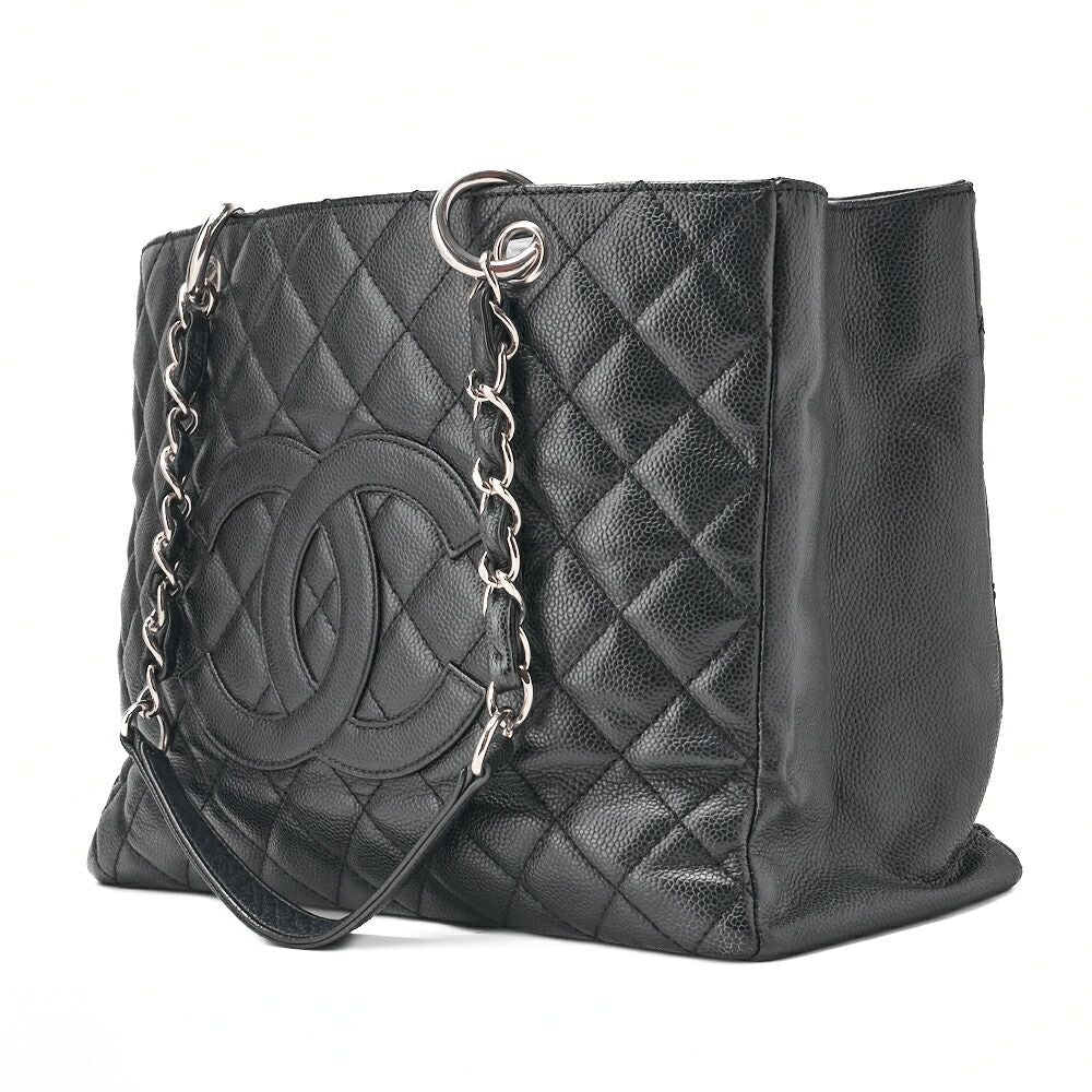 Chanel Shoulder Bag Matelasse GST Chain Tote Cabiskin Black Silver Hardware