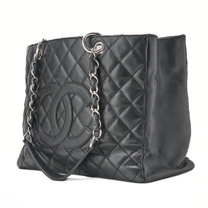 Chanel Shoulder Bag Matelasse GST Chain Tote Cabiskin Black Silver Hardware