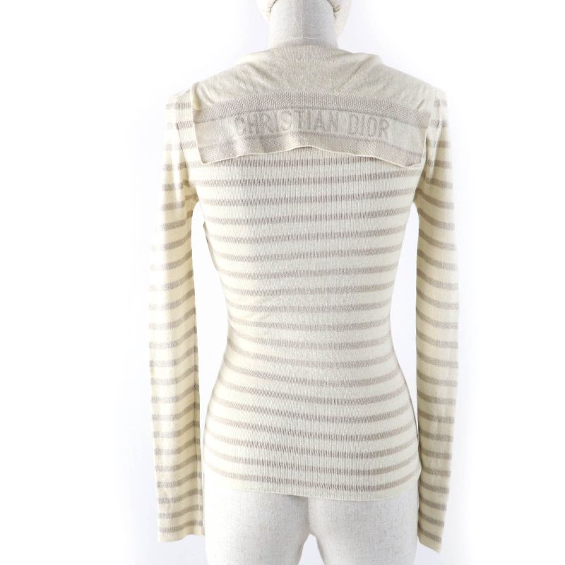 Christian DIOR 214s27am903 Linen Cashmere Silk Blend Striped Sailor Collar Knit